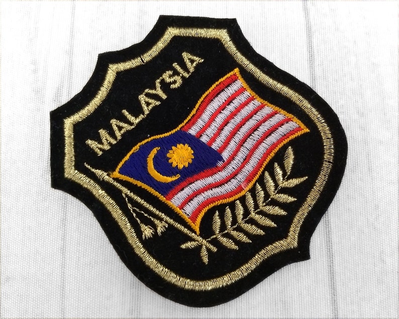Malaysian Flag Southeast Asia Used Vintage Malaysia Patch 3.25 Travel Collectible Black Velveteen Kuala Lumpur Souvenir