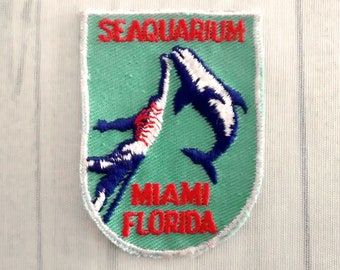 Used Vintage Seaquarium Miami Souvenir Patch 2.6", Leaping Porpoise, Aquarium Memorabilia, Florida Travel Collectible, Marine Animal Park