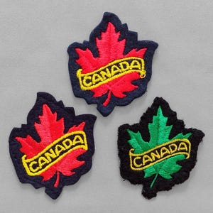Lot of 3 Used Vintage Canada Souvenir Patches 2.5&quot;, Embroidered Maple Leaf Patch, Felt Backing, Maple Leaves Collectible, Canadian Symbol