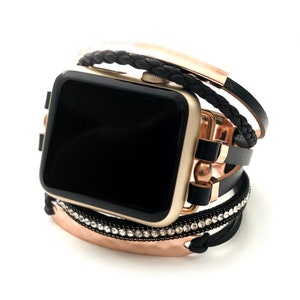 Posh Leather faux leather wrap Apple Watch band apple watch band 38mm 40mm 41mm 42mm 44mm 45mm 49mm Apple watch band for women series 1-9 Black/Rose Gold