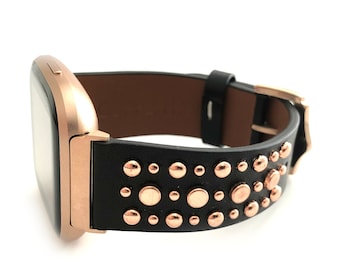 Correa Fitbit de cuero negro con tachuelas para Versa/Sense, 22 mm
