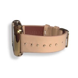 Das celebrity schwarze Leder mit gold, silber, rose gold beschlagen für Fitbit Uhrenarmband Versa 1, Versa 2, Versa 3, Sense Fitbit Uhrenarmband Tan/Gold
