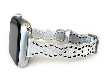 Correa de cuero festoneada para Apple Watch, correa para Apple Watch de mujer de 38 mm, 40 mm, 41 mm, 42 mm, 44 mm, 45 mm, 46 mm y 49 mm, correa Apple 1-11
