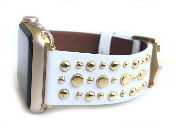 SUNDANCE White Leather With Metal Studs Apple Watch Band Women's