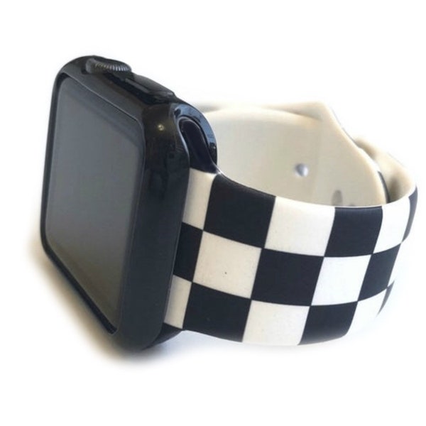 Black and white Checkered print Apple Watch Band men’s & women’s apple watch band 38mm 40mm 41mm 42mm 44mm 45mm 49mm series 1-9 racing band