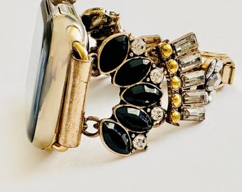 GATSBY for Apple Watch band Onyx & gold jeweled Apple Watch band, Women's apple watch band for Apple size 38mm 40mm 41mm 42mm 44mm 45mm 46mm