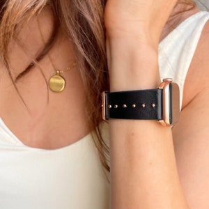 The Celebrity Black leather with gold, silver, rose gold studded Apple Watch Band, 38mm 40mm 41mm 42mm 44mm 45mm 46mm 49mm apple watch 1-11
