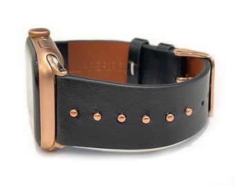 The Celebrity Black leather with gold, silver, rose gold studded for Fitbit Watch Band Versa 1, Versa 2, Versa 3, Sense fitbit watch strap