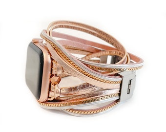 Leather Wrap (faux leather wrap) Apple Watch band 38mm 40mm 41mm 42mm 44mm 45mm Apple Watch Band for women, women's apple watch bracelet