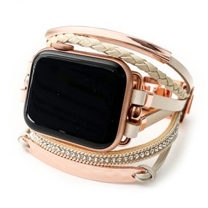 Posh Leather faux leather wrap Apple Watch band apple watch band 38mm 40mm 41mm 42mm 44mm 45mm 49mm Apple watch band for women series 1-9 Cream/Rose Gold