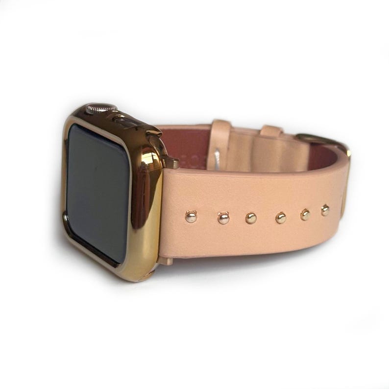 The Celebrity Black leather with gold, silver, rose gold studded for Fitbit Watch Band Versa 1, Versa 2, Versa 3, Sense fitbit watch strap Tan/Gold