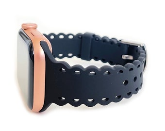 Correa de silicona festoneada para Apple Watch, correa de Apple Watch para mujer cortada con láser, correa de Apple Watch de 38 mm, 40 mm, 41 mm, 42 mm, 44 mm, 45 mm, 46 mm, 49 mm, 1-11