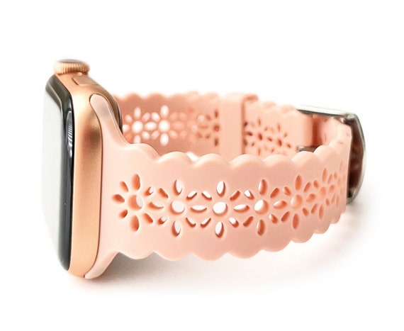 Hzran Women's Engraved Soft Silicone Apple Watch Band