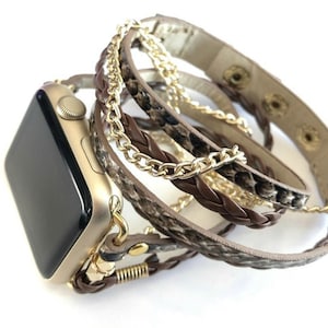 Boho Apple Watch band metallic silver wrap boho style band 40mm 41mm 42mm 44mm 45mm silver Apple Watch Band, apple watch band 42mm women,