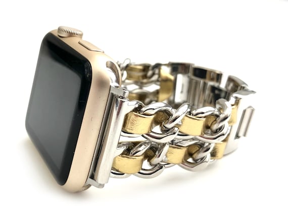 Stylish Stainless Steel Chain Watch Band for Apple Watch 40mm-45mm, Women’s Double Chain Apple Watch Strap – Pretty Straps™ main image 4