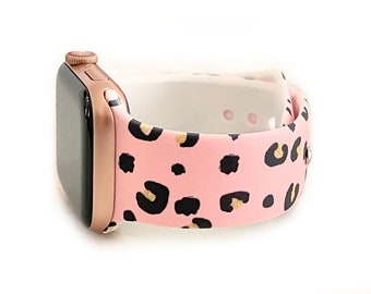 Pink Cheetah leopard print Apple Watch Band with bling, apple watch band 38mm 40mm 41mm 42mm 44mm 45mm, silicone apple watch bands