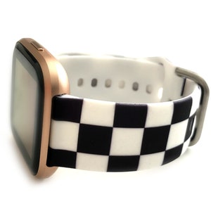 CHECKER for FITBIT black and white checkerboard for fitbit versa 2 22mm watch band with 23mm spring bar