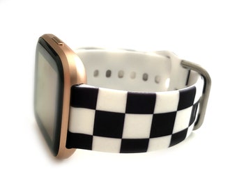 CHECKER voor FITBIT zwart-wit dambord voor Fitbit versa 1-4 Sense 1-2 20 mm horlogeband