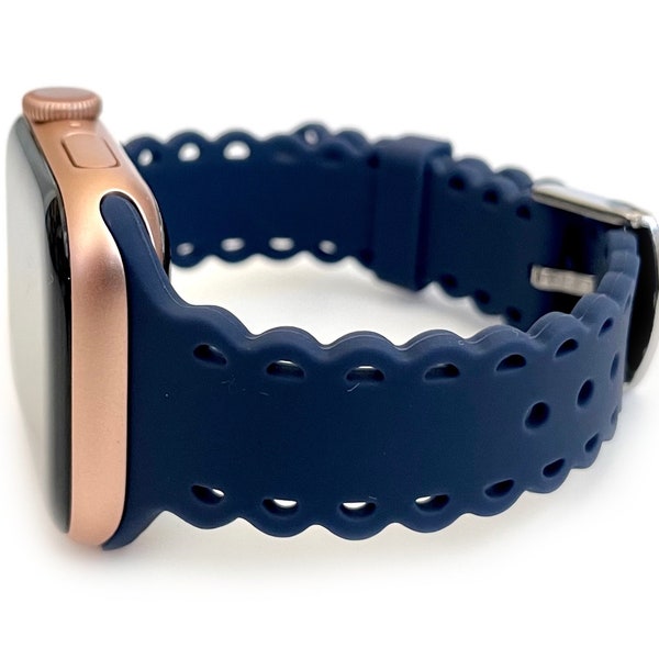 Scalloped Silicone Apple Watch Band laser cut women’s apple watch band, apple watch band 38mm 40mm 41mm 42mm 44mm 45mm 49mm, series 1-9