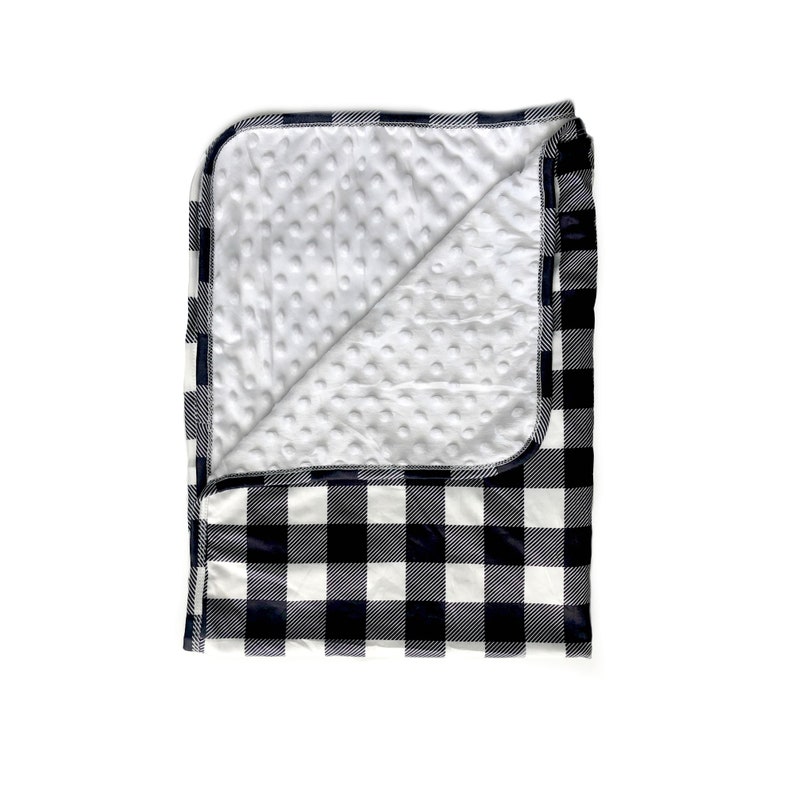 Black and White Buffalo Plaid Minky Swaddle Blanket Stretchy Etsy