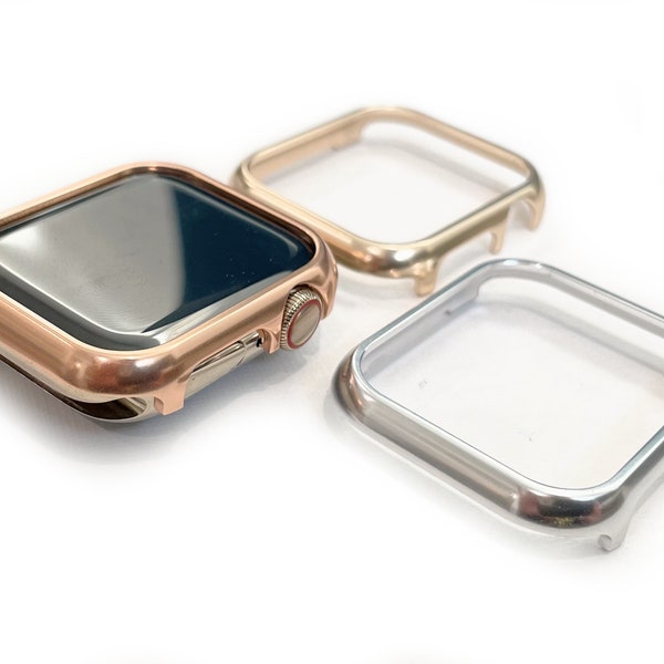 SATIN SHINE metal Covers for Apple Watch in Gold, Silver and Rose Gold Aluminum, protective Case for Apple Watch, Frame for Apple watch