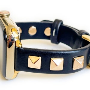 Narrow Rockstar leather with gold studs Apple Watch Band women apple watch band 38mm 40mm 41mm 42mm 44mm 45mm 46mm 49mm apple watch band