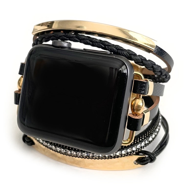 Posh Leather faux leather wrap Apple Watch band apple watch band 38mm 40mm 41mm 42mm 44mm 45mm 49mm Apple watch band for women series 1-9 Black/Gold