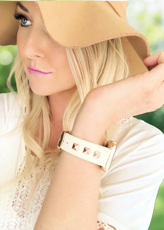 White Leather Watch Band with Rose Gold Accents White Leather Strap - Rose Gold Buckle, Genuine Leather  main image 3