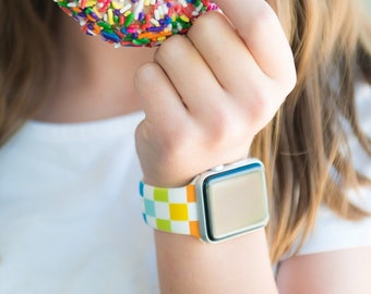 Rainbow Checkered print kids Apple Watch Band, Great Pride month gift, apple watch band 38mm 40mm 41mm 42mm 44mm 45mm 49mm, series 1-11 SE