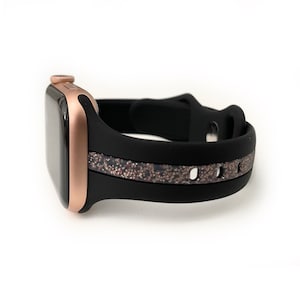 SPORTY CHIC Black silicone band with glitter stripe for Apple Watch, women’s cute apple watch band 38mm 40mm 41mm 42mm 44mm 45mm series 1-10