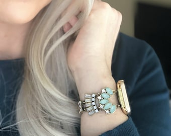 Correa GATSBY para Apple Watch, correa de oro rosa con joyas para Apple Watch, correa para Apple Watch de mujer para tamaños de Apple Watch de 38 mm, 40 mm, 41 mm, 42 mm, 44 mm, 45 mm y 46 mm.