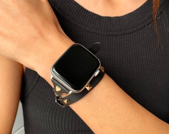 The Rockstar Wrap, leather studded band for Apple Watch women's apple watch band 38mm 40mm 41mm 42mm 44mm 45mm 46mm 49mm, studded apple band