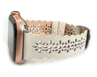 Lace LEATHER Apple Watch Band laser cut women’s apple watch band, cute apple watch band 38mm 40mm 41mm 42mm 44mm 45mm 46mm 49mm 1-11 & SE
