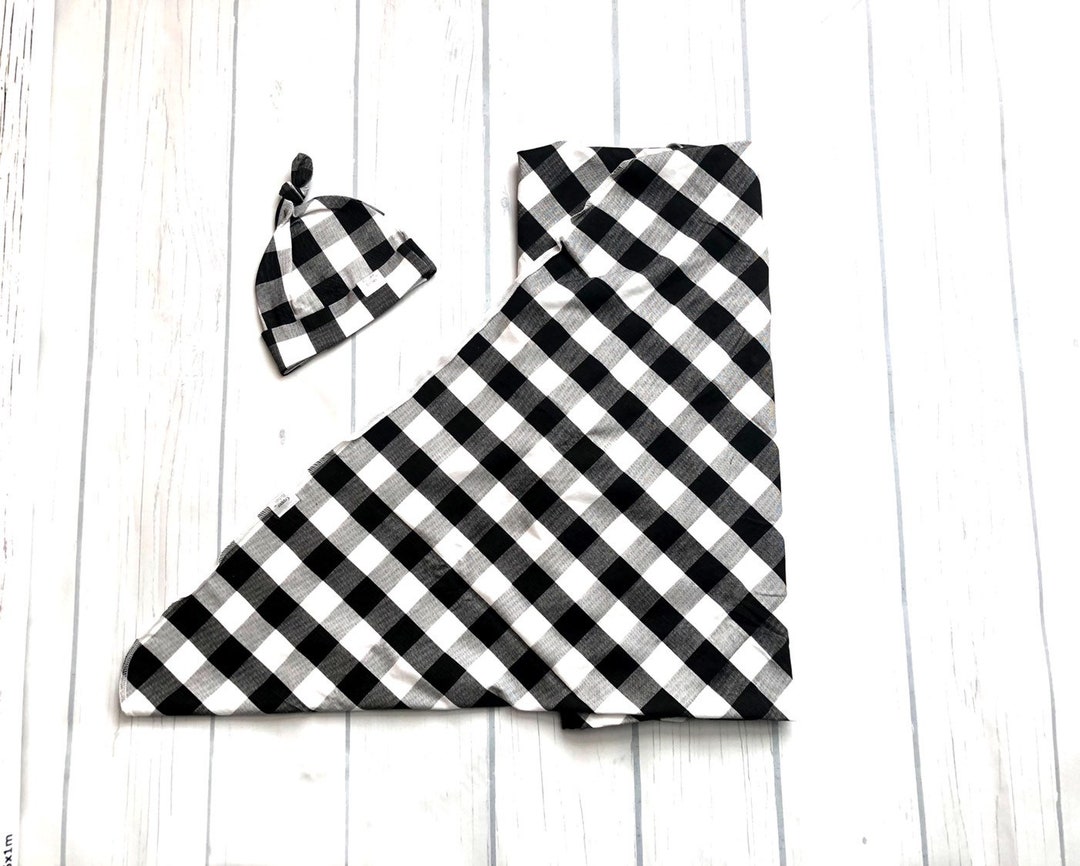 Large Swaddle Blanket Buffalo Plaid Swaddle Set Black and Etsy