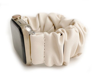 Leather scrunchie elastic watch band for fitbit versa 1, versa 2, versa 3, and Sense watch band