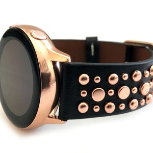 SUNDANCE SAMSUNG black leather with studs for Samsung Galaxy Watch Active 40mm Women Band Gold Galaxy 42mm Samsung Galaxy Active2 40mm 44mm
