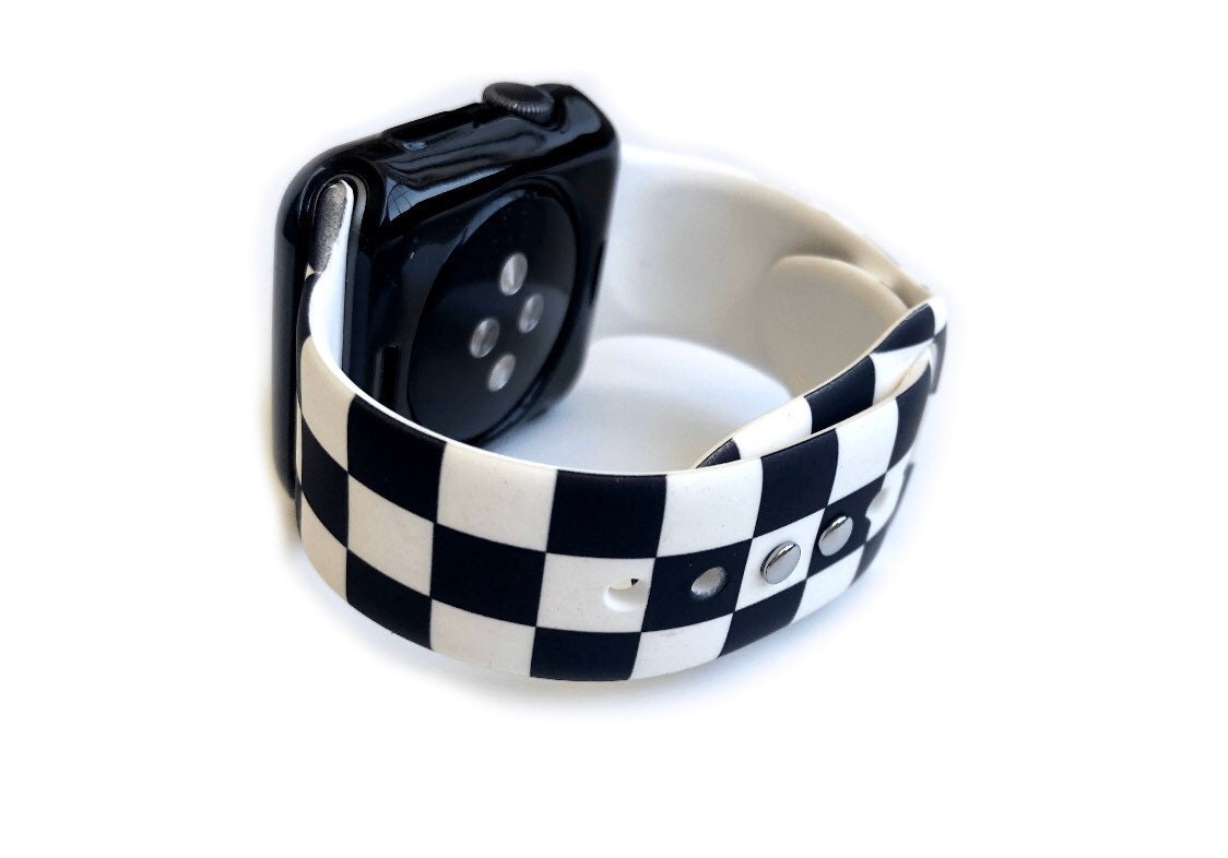 Black and White Checkered Print Apple Watch Band Men display picture 2