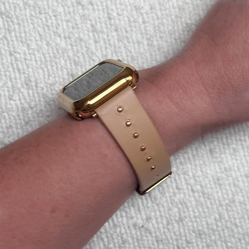 The Celebrity Black leather with gold, silver, rose gold studded for Fitbit Watch Band Versa 1, Versa 2, Versa 3, Sense fitbit watch strap image 12