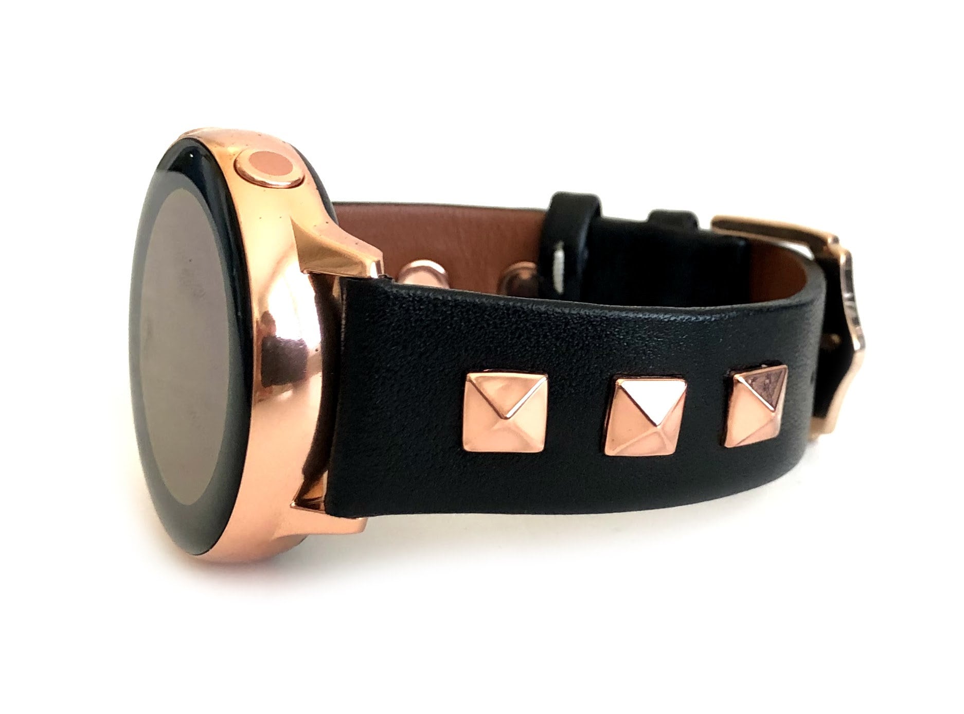 ROCKSTAR SAMSUNG black leather with studs for Samsung Galaxy Watch Active 40mm Women Band Gold Galaxy 42mm Samsung Galaxy Active2 40mm 44mm
