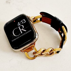 Country Club, chain & leather Apple watch band, gold or silver Watch band for Apple watch, 38, 40, 41, 42, 44, 45 46 49mm women's watch band