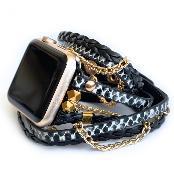 Boho Apple Watch band metallic silver wrap boho style band 40mm 41mm 42mm 44mm 45mm silver Apple Watch Band, apple watch band 42mm women,