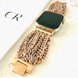 Correa de cadena para Apple Watch, 38 mm 40 mm 41 mm 42 mm 44 mm 45 mm 46 mm Correa para Apple Watch, correa para Apple Watch de mujer, oro, oro rosa, plata