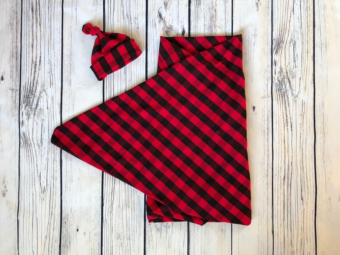 Large Swaddle Blanket Buffalo Plaid Swaddle Set Red and Black Etsy