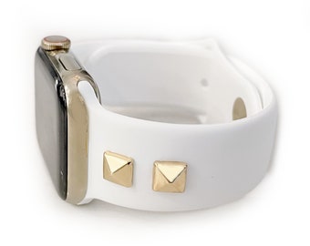 White and gold Studded Silicone Apple Watch Band bundle women’s apple watch band apple watch band 38mm 40mm 42mm 44mm 45mm 49mm, series 1-11
