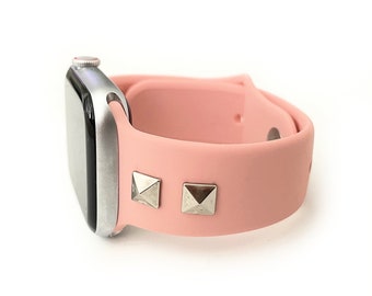 STUDDED SILICONE band w/ metal studs for Apple Watch, women’s cute apple watch band 38mm 40mm 41mm 42mm 44mm 45mm 46mm, 1-11 Black pink mint