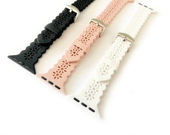3 PACK Lace Silicone Apple Watch Band laser cut women’s apple watch band, apple watch band 38mm 40mm 41mm 42mm 44mm 45mm 46 49 series 1-11