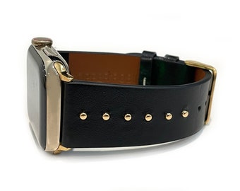 The Celebrity Black leather with gold, silver, rose gold studded for Fitbit Watch Band Versa 1, Versa 2, Versa 3, Sense fitbit watch strap