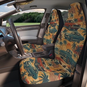 Vintage American Cars Seat Covers, Auto Accessories, flag, Gift for Car Lovers, Classic Cars, Muscle Cars, Vintage trucks, Eagles, Tropical