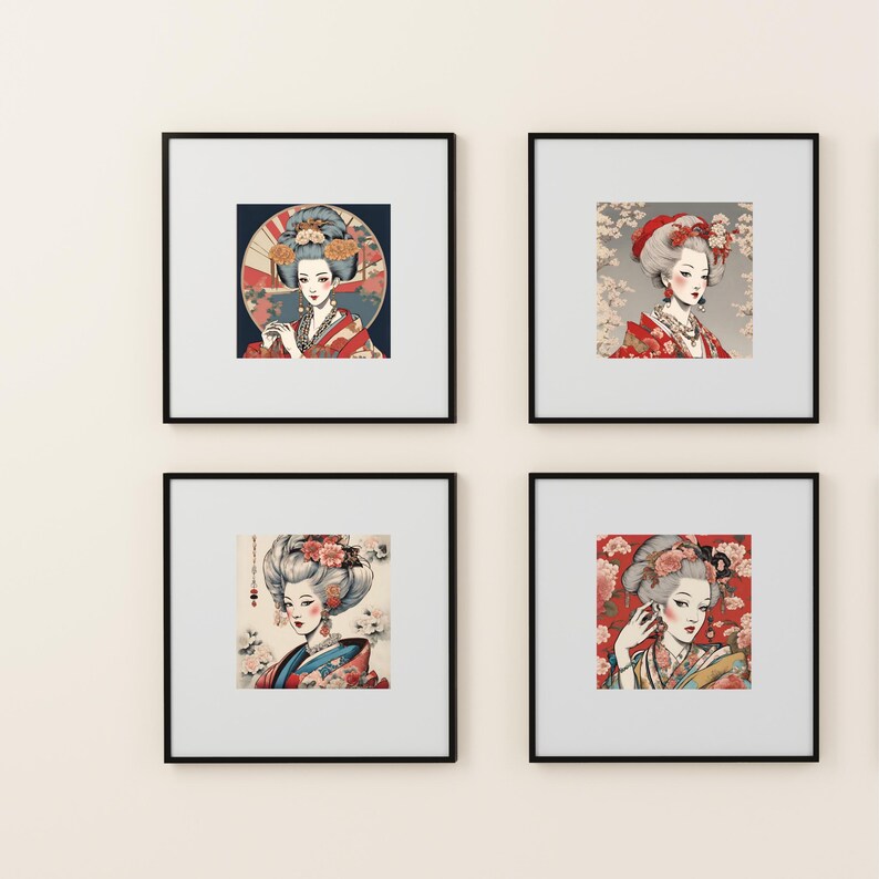Geisha Wall Art Set – Japanese Art Prints, Japanese Fusion Decor ...