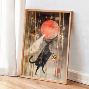 Spooky Black Cat Halloween Art - Japanese Ukiyo-e Style Ghost Moon Poster